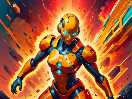 cybernetic, <lora:xl_MaxRos:1.1>,attacking magma cyborg, colorful, abstract, mystic, android, AI, machine, futuristic, highly detailed