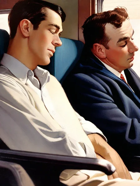 masterpiece, best quality, very aesthetic, absurdres,

norman rockwell style, 1boy, solo, brown hair, train, indoors, sleeping in seat