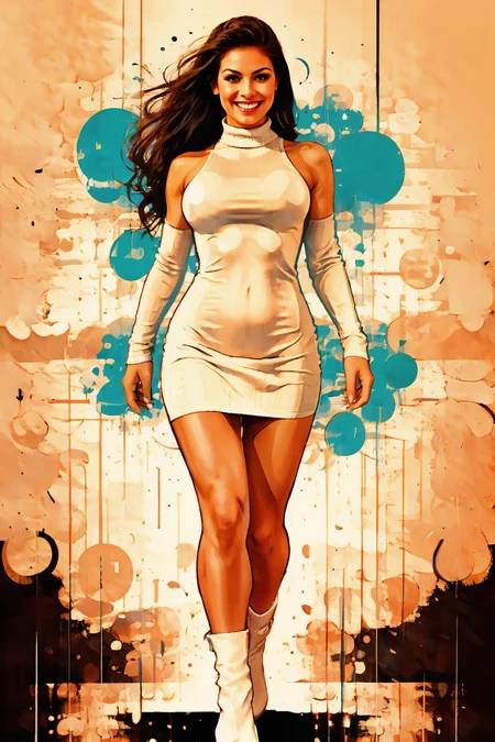 full body, portrait, female wearing roll neck dress, cute,  light smile, sy3 art style,
<lora:BrazilianWomanAmazon_V1.0:1>,
 <lora:BubbleDrip:1.13> ,
<lora:muscle_slider_v1:2>,
<lora:weight_slider_v2:-1>,
<lora:hair_length_slider_v1:1>