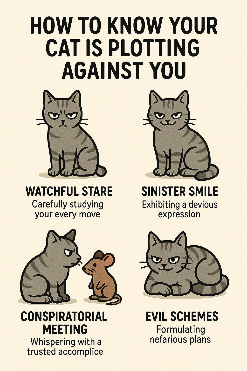 create me a visual infographic about How to Know Your Cat Is Plotting Against You