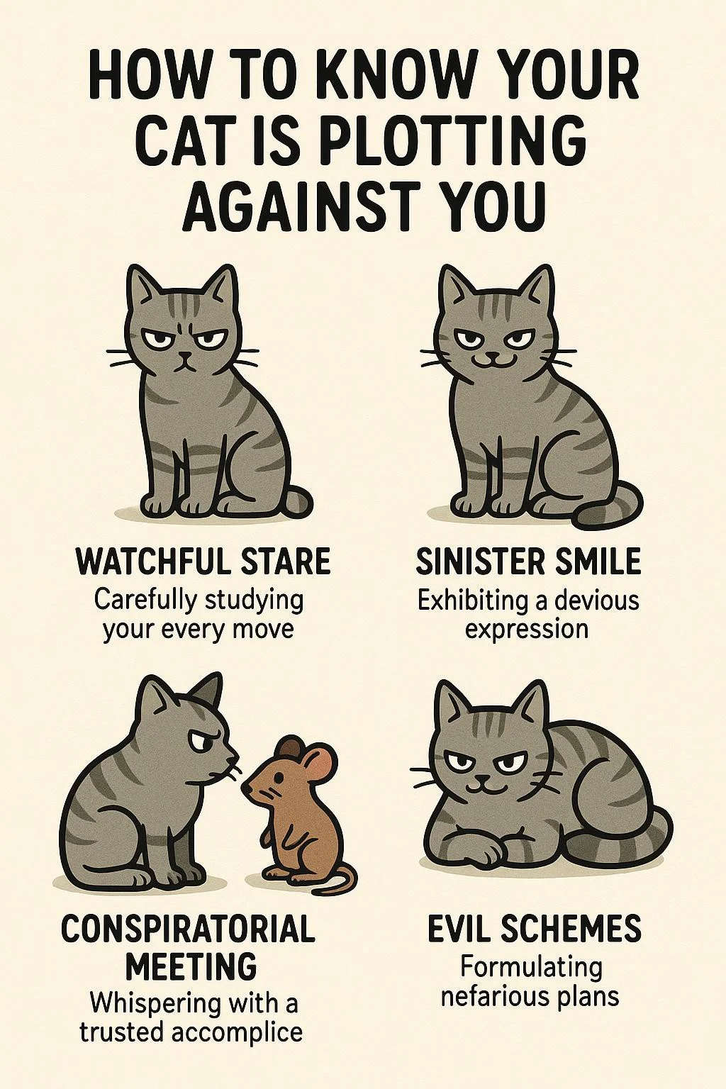 create me a visual infographic about How to Know Your Cat Is Plotting Against You