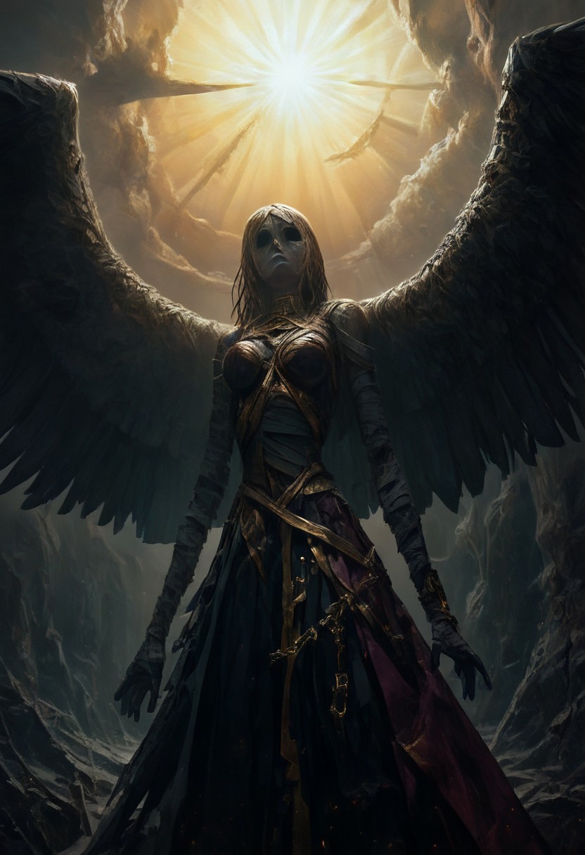score_9, score_8_up, score_7_up,  ((first person perspective)), exchostroke, a photo of a zombie, mummy, dark storm, ascendance, god rays, light beams, gold, sky, very detailed corpse, rotting corpse, focus on corpse, corpse has beautiful angel wings, wings made of light, detailed wings, wings in the correct spot, thin hair, small scraps of hair, solo