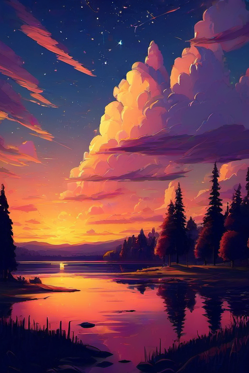 masterpiece high quality
<lora:PE_ToonLand:1> PEToonLand
lake,sunset,stars
