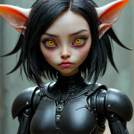alien species A close-up of a model with silky, straight raven-black hair, her almond-shaped eyes piercing and focused, her lips pressed together in determination.   <lora:alien-species:1.3>