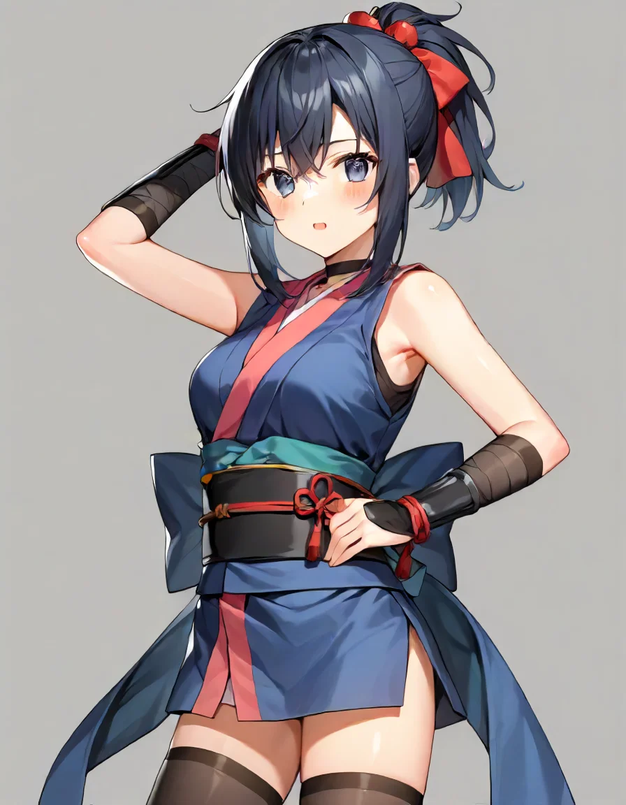 <lora:ninja_XL_pony_v1:0.7> ninja,1girl, sleeveless, obi, japanese clothes,, BREAK score_9, score_8_up, score_7_up, BREAK source_anime, rating_explicit, best quality, masterpiece, uncensored,<lora:sdxl_lightning_4step_lora:1>(clear eyes:1.2),clear art,zPDXLpg