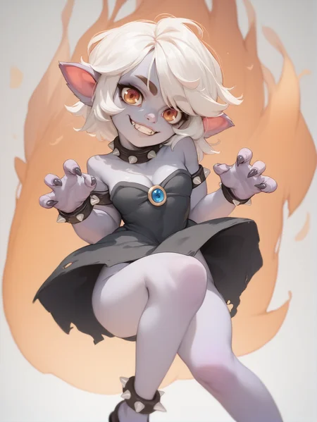 score_9, score_8_up, score_7_up, score_6_up, score_5_up, score_4_up
tristana wearing a bowsette dress, <lora:bowsette_dress-PD-1.0:1>
yordle, posing, claw pose, grin