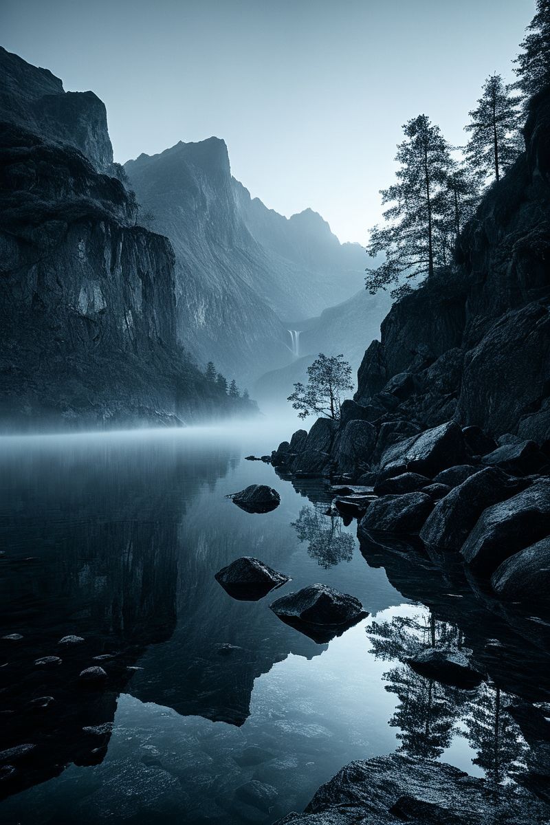 (((a vast, sparkling lake at dawn, surrounded by misty mountains and distant waterfalls.))), Deep Blacks, Gothic Elegance: dramatic lighting, black tones, sharp focus, gothic ambiance, dark elements, rich textures, mysterious look, intense atmosphere, gothic aesthetics, capturing emotions, dark scenes, artistic feel, storytelling through shadows, professional technique, striking visuals, gothic concept, dark styling, mysterious environment, surreal aesthetics, captivating narratives, intricate details, gothic landscape, editorial storytelling, deep glows, evoking mystery, pushing creative vision <lora:add-detail-xl:2> <lora:Cosine_freck:1>