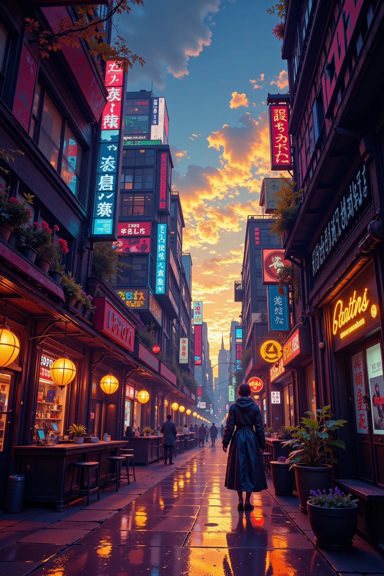 a cyberpunk bar in a futuristic street beautiful  landscape, early morning, woman, very intricate, very detailed, sharp, bright, colorful, <lora:Hand v2:0.5> <lora:Anti-Blur:1><lora:Insane Detail Slider:0.25>  <lora:flux.1_lora_flyway_Epic-detail_v2:0.3> <lora:fluxenhancer:0.25>  <lora:ROWER:0.6>
