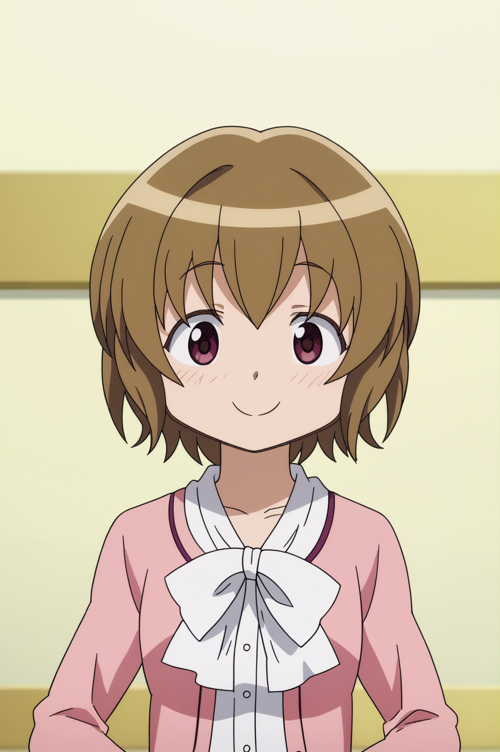 rating_safe,  anime screencap, consistent background,   Kazuko Saotome, light smile, upper body  <lora:Madoka-Kazuko_Saotome-PDXL:0.8>,