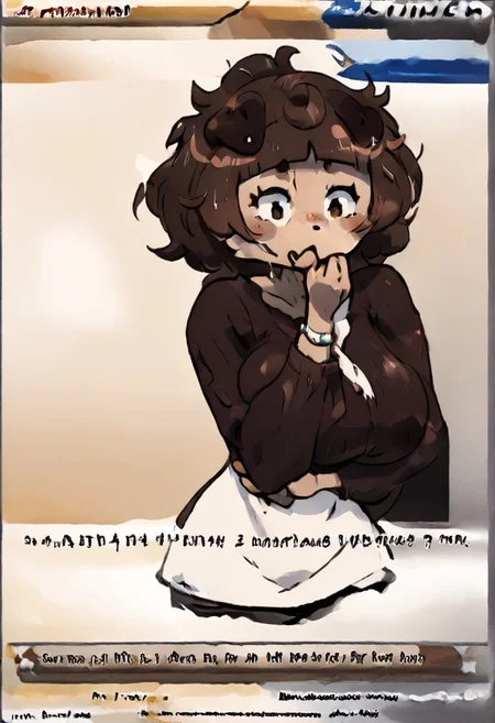 mature female, milf, motherly, Border, English text, mimi typh, mimi, human dog, furry, brown hair, light brown fur, floppy dark brown ears, brown tail, small dark brown blush, solo