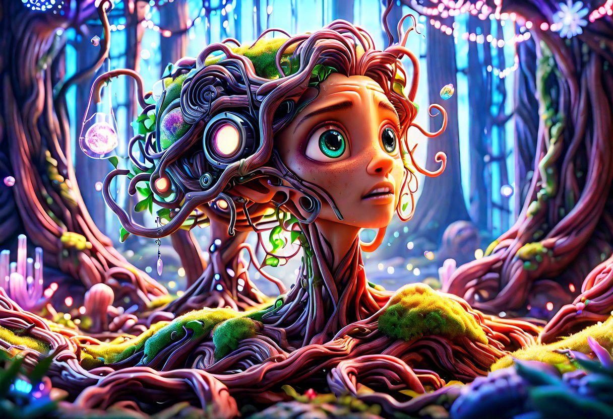 Funny old man,cybernetic style Ultimate fusion of technology and allure, Cosmic Cyber Warrior. Embodying the creative genius of Jovana Rikalo, Brandon Woelfel, and Ross Tran, spectacular cosmic landscapes fraught with otherworldly conflict. Shimmering cables course beneath her translucent epidermis, connecting to powerful vertebrae that support a resplendent skull adorned with cascading neon undercut locks. Mysterious constellations twinkle ominously overhead, casting eerie shadows on the ground below. This masterpiece encapsulates the quintessential essence of science fiction, presenting a highly detailed exploration of extraterrestrial themes guaranteed to captivate audiences worldwide. . futuristic, technological, cybernetic enhancements, robotics, artificial intelligence themes,  8k picsmade of ral-mythfrst <lora:ral-mytfrst:1>