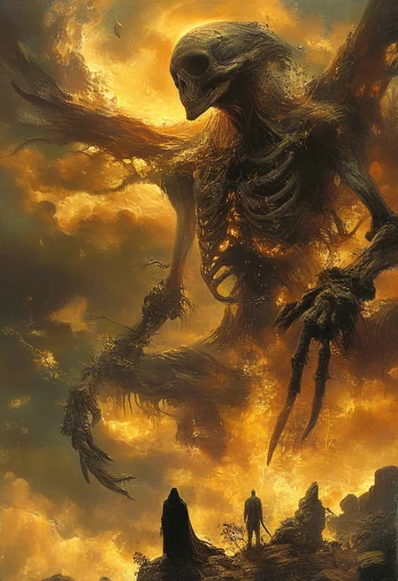 best quality, masterpiece, painting, concept art,  ((((High angle From avove, camera from above, Bird's-eye view, aerial shot view)))), In the heart of the absurdes,land of alien flies, a giant black hole,organic,abomination,remains of fallen giants,giant  skeletons,overgrown,toxicity,mutation,pus,dense fog,atmospheric haze,cloud, silicon flora, liquid, ligaments, connections, biological, biomechanical,  light particles, rainy, twisted architecture intricate detail, surreal masterpiece of contrast, blending the energy of  fantasy  with the scifi aesthetic,mix of science fiction and fantasy,deadly void,swirling,attraction,interaction,low gravity,scifi dark fantasy,vibrant colors,dramatic,tragic,melancholy,dark dream,cosmic horror,alienscape,dreamscape,otherworldy,weird,slowly drown,cursed paradise,professional,perfection,visually stunning,mesmerizing,disturbing,mystical touch,highly detailed, intricate,painted in high resolution,close-up,  primary colors,acid bleeding deep colors, no gradients, illustration,ferrotype,grisaille,scenery, ((no humans)),
 composition explores the boundaries of reality, creating a visually arresting scene that defies conventional norms, Dive into the eerie and thought-provoking atmosphere as the surreal narrative unfolds in this captivating and unsettling artwork,epic scale
<lora:John Harris Style:0.8> John Harris Style page,Arik roper,Ben Templesmith,Tsutomu Nihei,Henry Fuseli,tomasz alen kopera