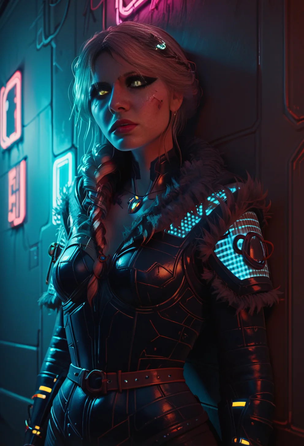 score_9, score_8_up, score_8_up, 1girl , <lora:ciriWitcher4Pony:1>,cw4,futuristic glowing neon armor, cyberpunk, neon lit city, leaning her back on a wall <lora:incase-ilff-v3-4:0.5> <lora:Expressive_H:0.65> <lora:g0th1cPXL:0.45>