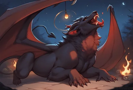 score_9, score_8_up, score_7_up, score_6_up,dark furred demonic lioness, flames in coming from fur, night, starry sky, demon wings,seductive pose, In heat, horny,glowing iris, broken halo, detailed, detailed background, skulls and bones laying on ground, Expressiveh, fangs, blood on fangs, glowin from within