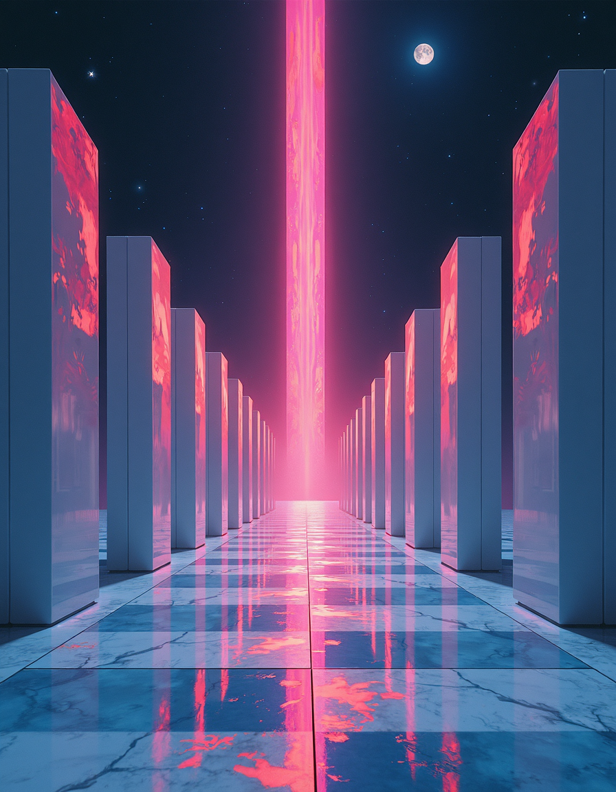 As you close into the depths, the pristine white walls of an elongated Exoplanet base glisten in the moonlight. But as it enters into their exploration, Sultry boudoir photography, Portals ringed with colors extending beyond normal perception ultraviolets so deep they hurt to perceive,by Kuang Hong, Milton Glaser, Vector Art, landscape, Movie still, best quality, hair light, Slow Shutter Speed, Kodak UltraMax 400, Depth of field 270mm, digital art, rich colors