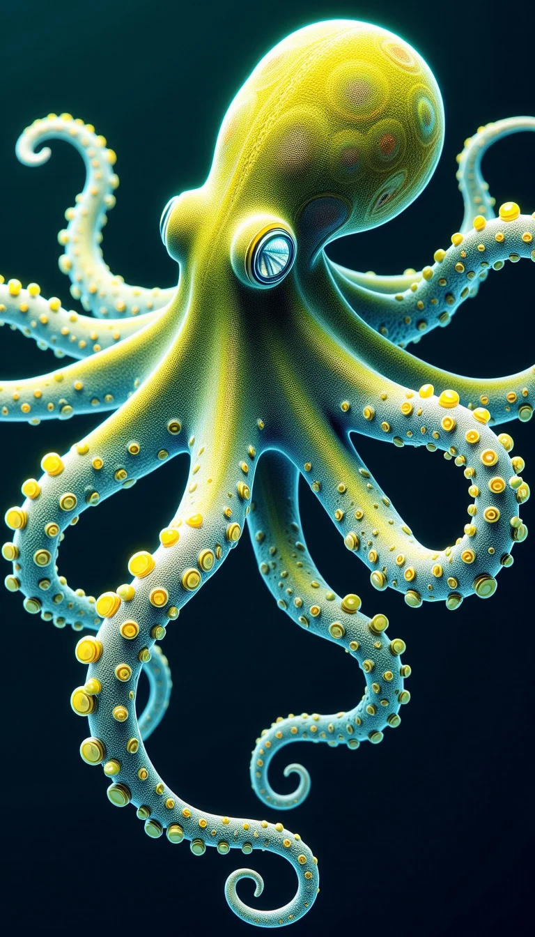 , XRayStyle, Chartreuse and Gray multi-colored octopus