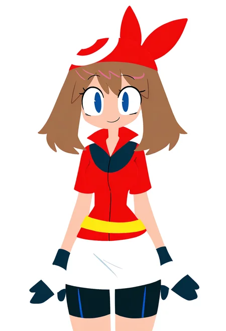 masterpiece, best quality, medium breasts, (curvy), BREAK, zzMay, may (pokemon), solo, brown hair, blue eyes, medium hair, red shirt, bike shorts, red bandana, red shirt, gloves, white miniskirt, yellow belt, <lora:MayPokemonIXL_v2:1.0>,smile, looking at viewer, cowboy shot, <lora:ToonCAT_NAI:1.0>,