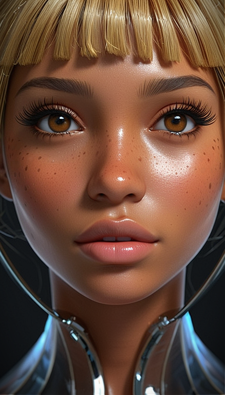 (in ARTIST style:1.4), (masterpiece:1.7),
(Gorgeous girl face, cutest, blonde, dark skin, science fiction, transparent armour, transparent skin texture), stunning unique female character, cutest,
tan, bangs, freckles,striking striking large brown eyes filled with joy and excitement, extravagant eyelashes, long eyelashes, aligned eyes, tiny waist, perfect body,
(full transparent body:2), transparent:2, (Transparent Texture:2), perfect wavy perfect hair, (extra large lashes:2), (very detailed eyes:2),
(masterpiece:1.8), (highest detailed:1.8), (angle:1.8), perfectly lighted, (contrast), (saturated), (((sharp focus))),
(hyperdetailed:1.3), (intricate details:1.2), (Refined details:1.3), (best quality:1.5), highly detailed textures, vibrant colors,
<lora:add-detail-xl:1> (ultra sharp focus:1.8), (thin lines:1.8), (best quality:1.8),
(masterpiece:1.8), (highest detailed:1.8), (angle:1.8), perfectly lighted, (contrast), (saturated), (((sharp focus))), (hyperdetailed:1.3), (intricate details:1.2), (Refined details:1.3),
(best quality:1.5), highly detailed transparent textures, transparent vibrant colors, (finely detailed beautiful eyes and detailed face),extremely detailed CG unity 8k wallpaper,
(masterpiece:1.8), (highest detailed:1.8), (angle:1.8), perfectly bright  lighted, (contrast), (saturated), (((sharp focus))), (hyperdetailed:1.3), (intricate details:1.2), (Refined details:1.3),
(best quality:1.5), highly detailed textures, vibrant colors,
<lora:Someplastic:0.7>,
(ultra sharp focus:1.8), (detailed skin:1.8), (thin lines:1.8), (best quality:1.8),
<lora:glowneon_xl_v1:0.8>
<lora:Expressive_H:1>expressiveh,