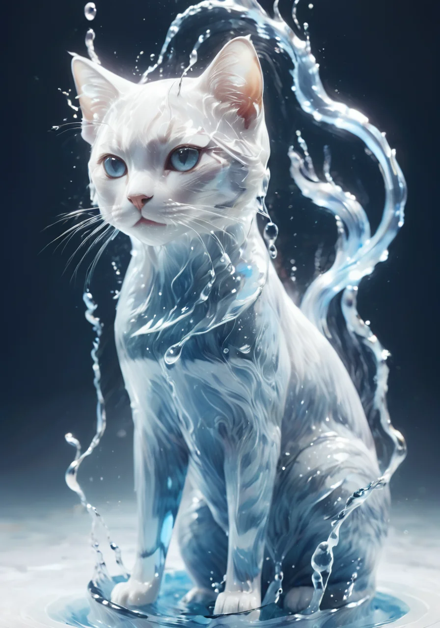 (Masterpiece, high quality, best quality, official art, beauty and aesthetics:1.2),<lora:xl-shanbailing-æ°´å
ç´ 1011waterV20:0.85>,water element,a cat made of water,water,(cat:1.2),