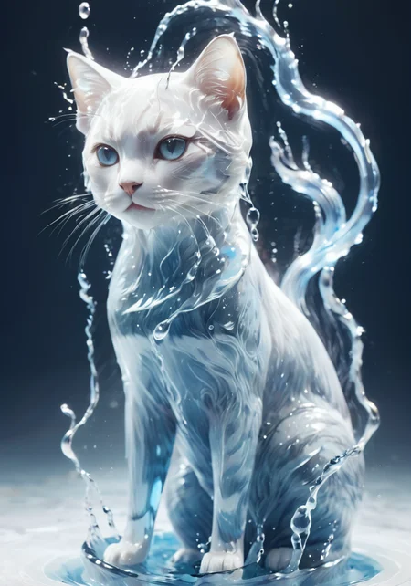(Masterpiece, high quality, best quality, official art, beauty and aesthetics:1.2),<lora:xl-shanbailing-æ°´å
ç´ 1011waterV20:0.85>,water element,a cat made of water,water,(cat:1.2),