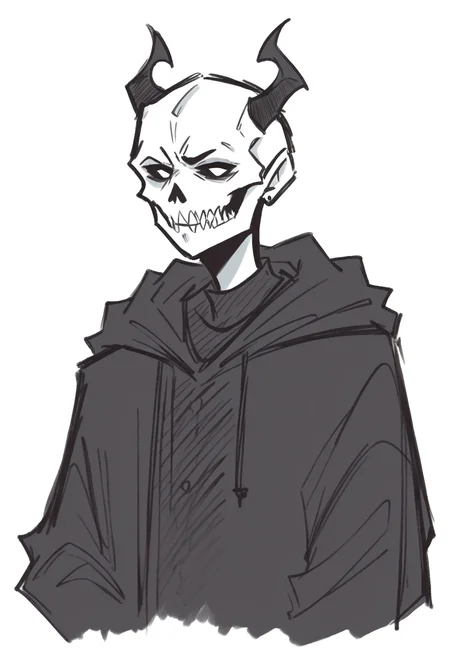 <lora:dijor-v2:1> dijor, sketched, score_9, score_8_up, score_7_up, grim reaper, horns, solo, wearing black robe, hood, skull face,