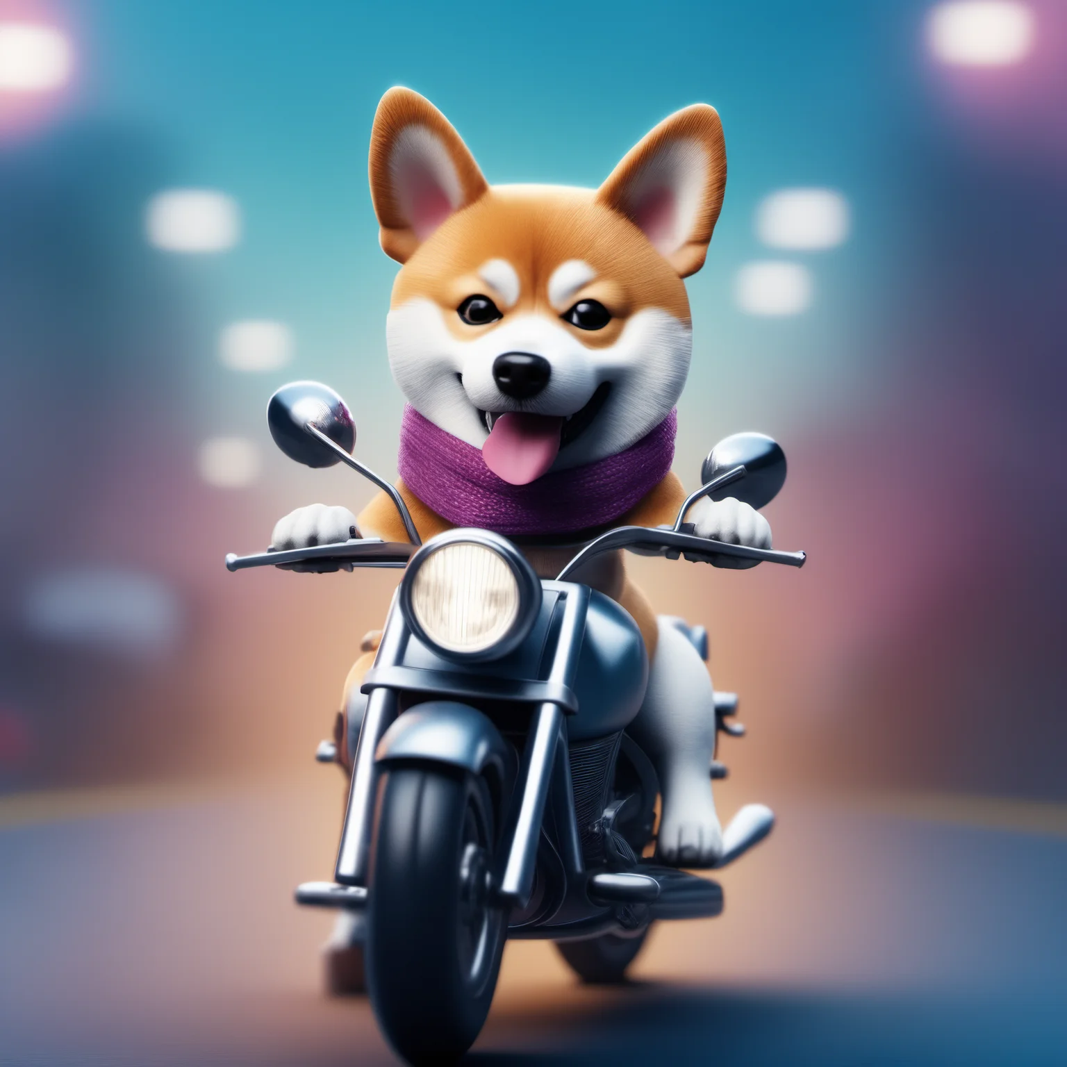 highres, masterpiece, 8k, 4k, (realistic photo), (photorealistic), ambient_light,
a dog is riding a motorcycle with a scarf on it's back and smiling at the camera,, animal, dog, gradient, gradient background, ground vehicle, motor vehicle, motorcycle, no humans, open mouth, shiba inu, smile, tongue, tongue out <lora:sdxl_lora-000070:1>
