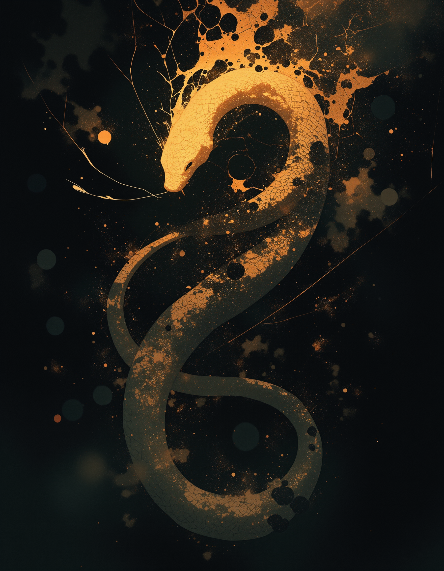 lyh_niji, abstract art of a big snake 
delicate features, black background
surreal, blurred dream
cracked light , smokey haze in floating, dreamlike reality
<lora:digital-abyss:0.5> bo-abyss <lora:Abstract:0.5> bo-abstract