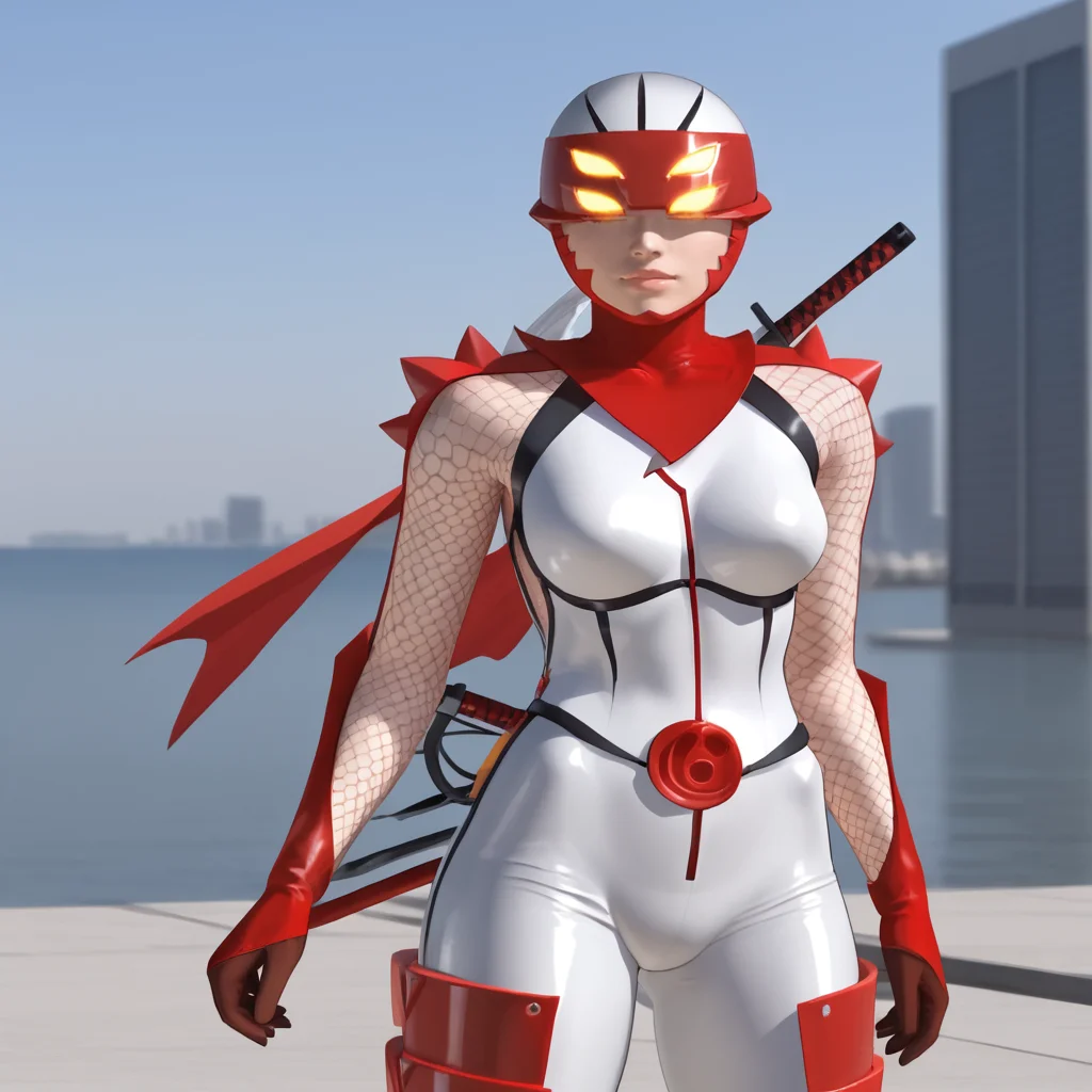 <lora:hibana_pony_v1:.8> HibanaArmor, 1girl, bodysuit, belt, glowing eyes, breasts, gloves, superhero