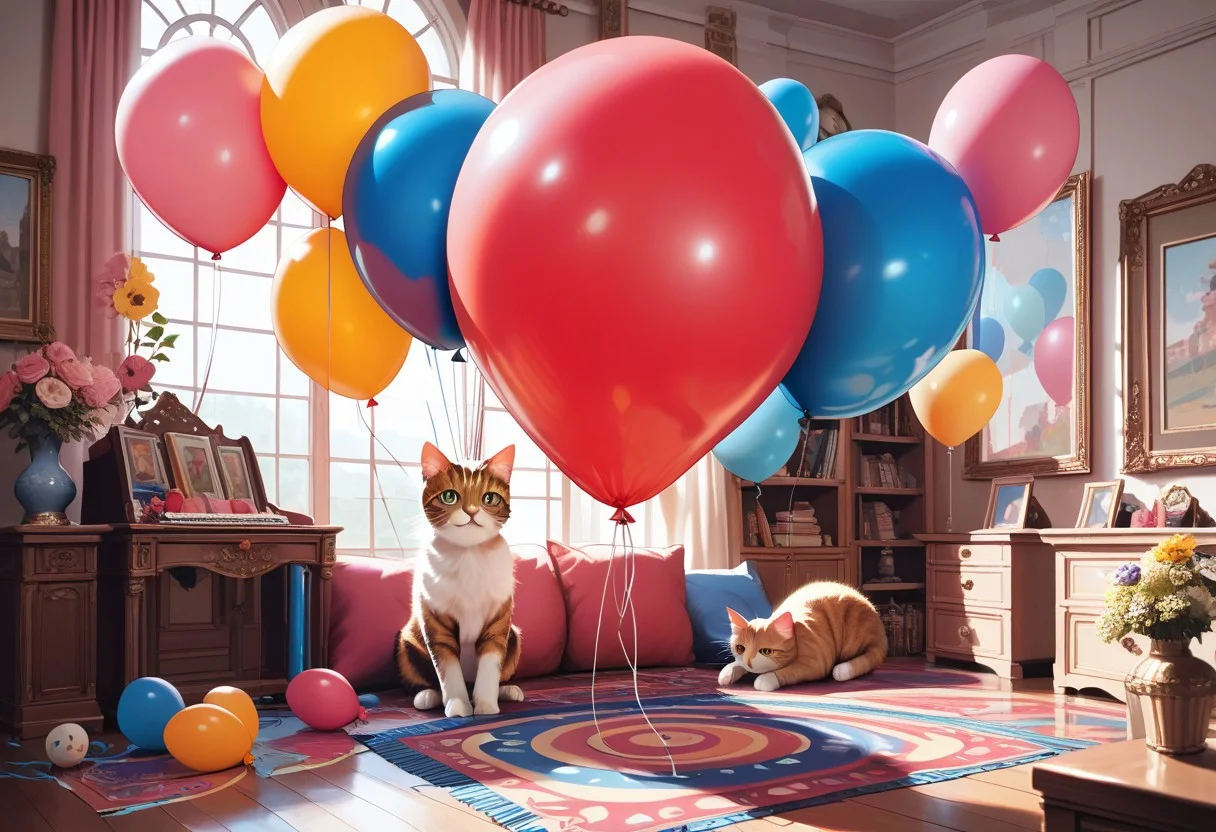 (masterpiece), (score_9, score_8_up, score_7_up,source_anime), best quality, ultra-detailed,24K, illustration, (Uncorrected), CG, 
Latex, 
Multiple balloons, huge balloon, 
cat balloon, animal balloon,