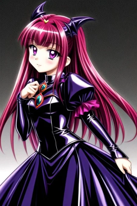 Bad_End_Precure, DarkPrecure, evil corrupted princess wearing dark pastel (ruffled:1) (gleaming latex:1) gown with (long latex vampire cloak:1) and latex gauntlets, soft lighting, ruffles,
(vmpr),
<lora:more_details:1>,