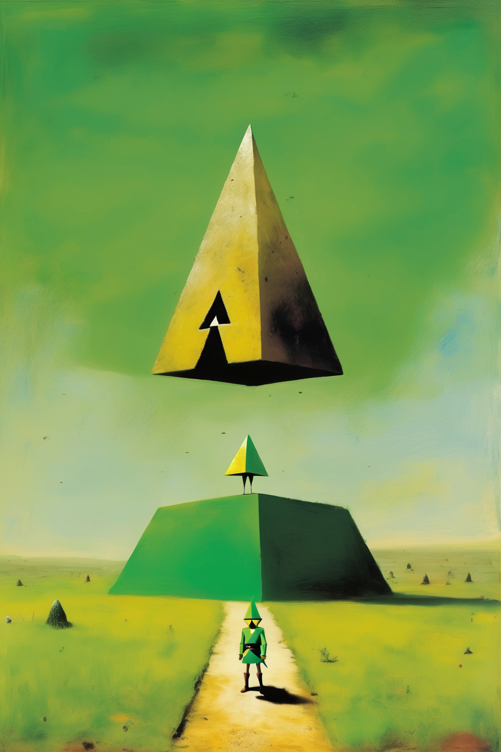 <lora:Sidney Nolan Style:1>Sidney Nolan Style - Zelda conceptual modern minimalist novelty kitsch art album cover museum