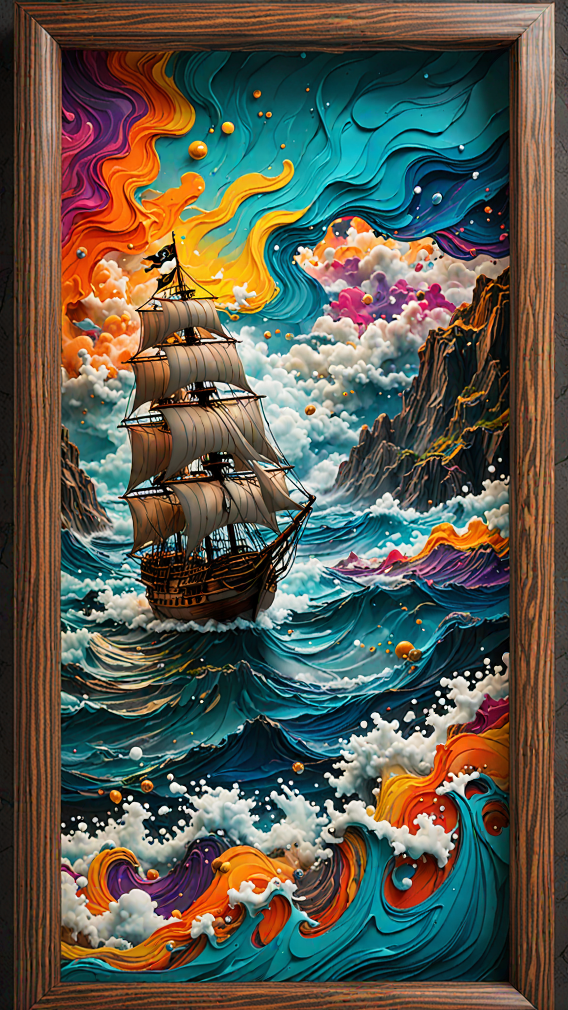 (3d Framed, seascape), Pirate, Running paint, colorful volumetric mad-marbled-paper fog, 3D matrix, Depth pad evo 5, Event Horizon, Canny Mapping, Tile set 4, (Use Dream Diffusion Secret Prompt), UHD