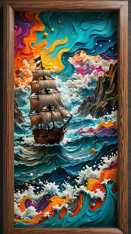 (3d Framed, seascape), Pirate, Running paint, colorful volumetric mad-marbled-paper fog, 3D matrix, Depth pad evo 5, Event Horizon, Canny Mapping, Tile set 4, (Use Dream Diffusion Secret Prompt), UHD
