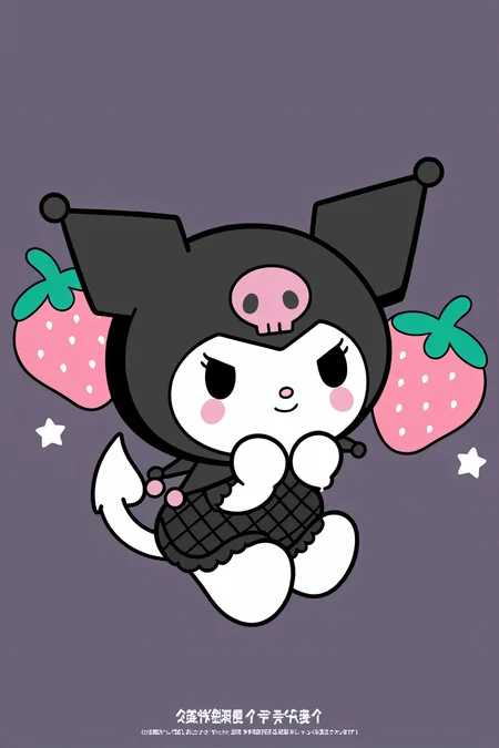 8k, best quality, masterpiece, (ultra-detailed), (high detailed skin), full body, solo, looking at viewer,
<lora:kuluomi-neta2-Tanger-000014:0.8>, kuluomi cat, default clothes, black cat ears, forehead skull mark, Black head covering, cute anime pet, no humans, animal focus, 
 flying, fruit, food, strawberry, heart