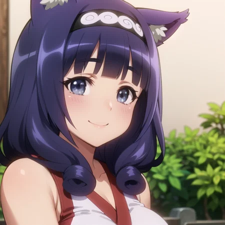 beautiful, masterpiece, best quality, extremely detailed face, perfect lighting, 1girl, solo, <lora:HitamuKyan:0.6>, hitamukyan, hairband, shirt, bike shorts, black belt, smile, portrait