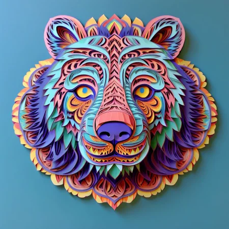 Mandala style, Paper art, tiger head, medium stylized pattern, colored
