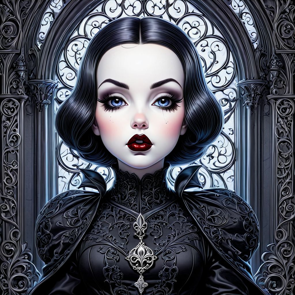 j scott campbell ,a whimsical image of a gothic baby girl