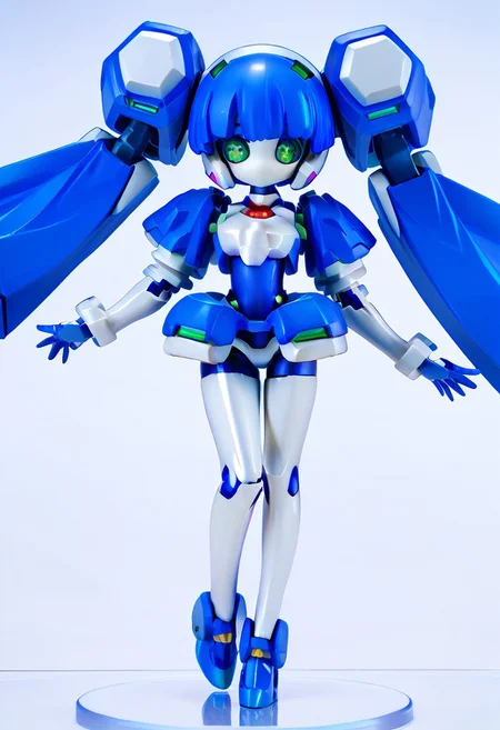 masterpiece, score_9, score_8_up, score_7_up, EasyNegative_v2,
(best quality:1.1),ultra-detailed, high resolution, super detailed skin, beautiful detailed eyes, nsfw, Brightly Lit, Highly Visible, 8k, sharp focus, beautiful, perfect lighting, beautiful eyes, anatomically correct, anatomically correct face, extremely detailed eyes, smooth edges, beautiful face, symmetrical eyes, symmetrical face,
(standing, Full-body view:1.2),
1girl, cute girl, blazermate, (robot girl, android:1.3), (roaot eyes, green eyes, blue hair, twin tails, no mouth:1.2), (colored skin, robot skin, white skin, blue skin, robot joints:1.5),
(simple background, white background:1.2), (solo focus:1.5),
(looking at viewer:1.5), (figurine:1.5),