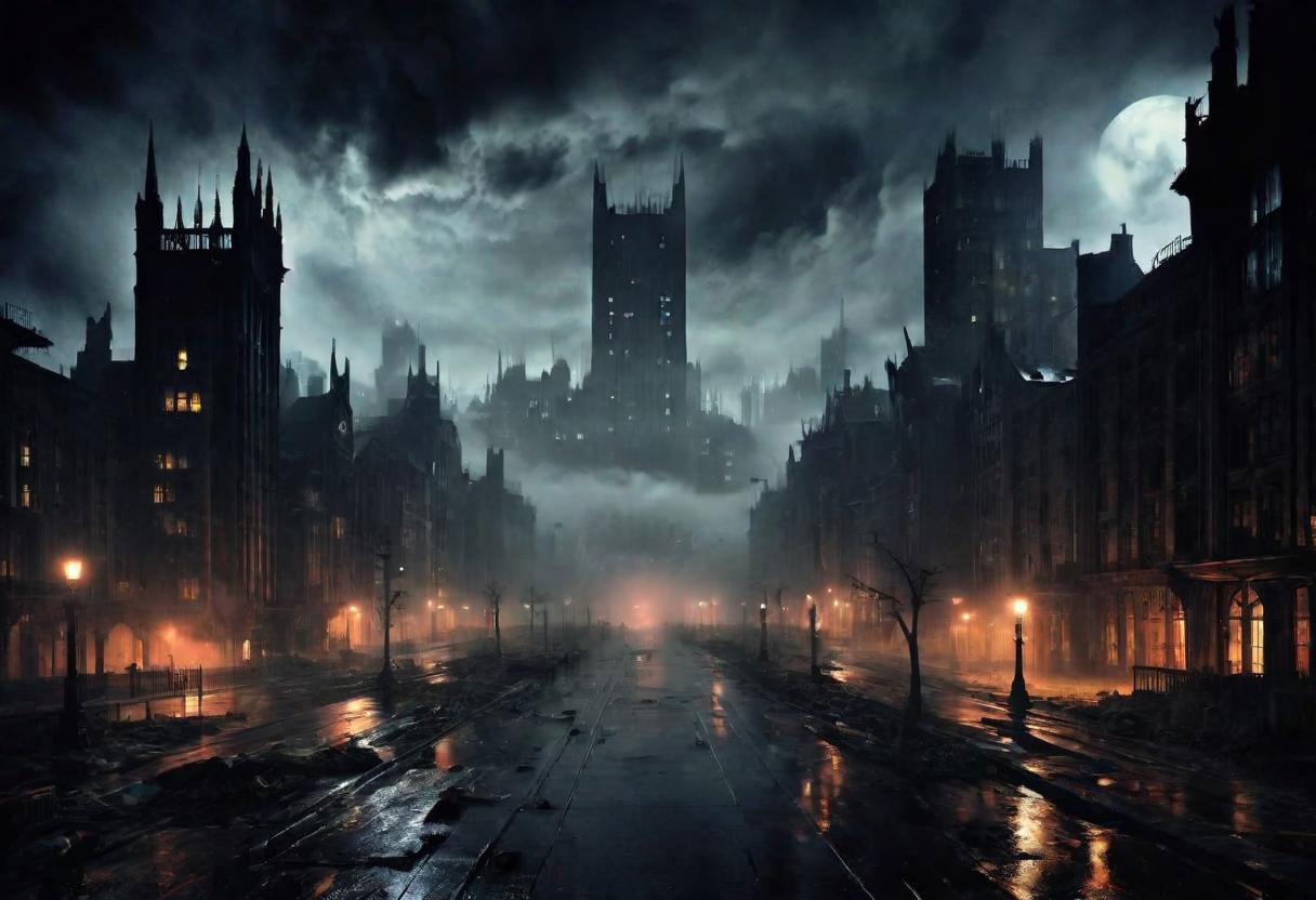 EdobHorrorLandscape,
A landscape of Gotham city at night,
hopeless, nightmare,
fog,
winter,
