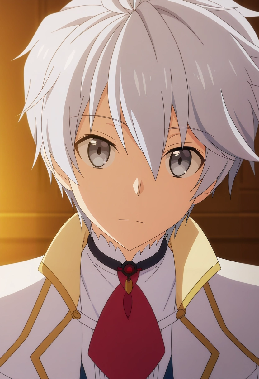masterpiece, best quality, , anime screencap, anime coloring, official style, looking at viewer, 1boy, solo, male focus, <lora:lux_arcadia_ilxl:0.94>, lux_arcadia, grey hair, grey eyes, short hair, hair between eyes, ,