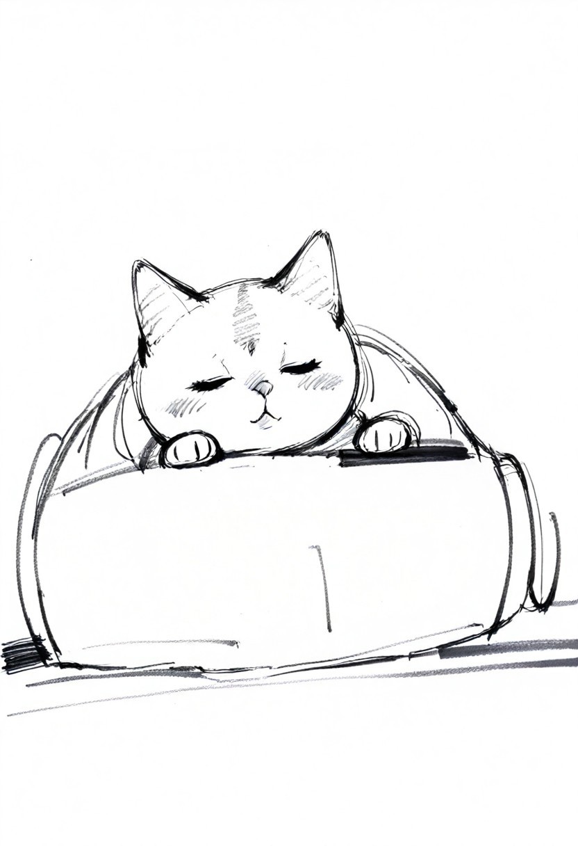 catgirl, solo, pencil sketch. A cute anthropomorphic cat girl playing, sketched with bold, dark lines from a 4B pencil on paper. The background is simple and white, focusing on the catgirl. kawaii, playful, white background, simple, focus on the catgirl. masterpiece, best quality, high detail.