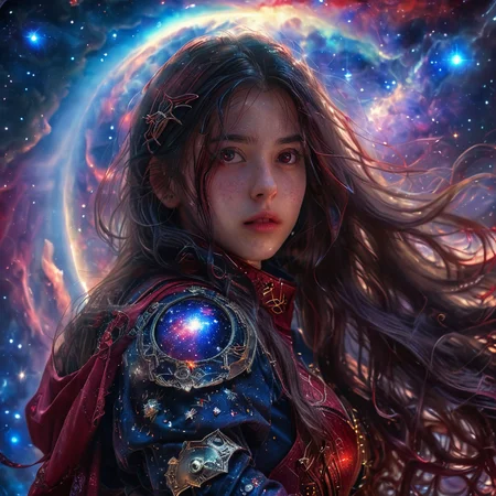 masterpiece,high resolution,8k,
<lora:celestial_warriorXL:0.8>,celestialwarrior, overalldetail,facedetail,eye detail,
1girl, solo, long hair, sky,red theme,universe backround,,sleeves,hands down