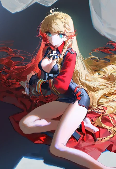 1girl, howe \(azur lane\) \(role\),azur lane, quasarcake,(ningen mame:0.9),ciloranko,sho \(sho lwlw\),(tianliang duohe fangdongye:0.3),ask \(askzy\),wlop,
, solo, long hair,bangs, blue eyes, blonde hair, medium breasts,aqua eyes ,very long hair, braid, red hair, multicolored hair,
, highres,best quality,masterpiece,
<lora:howe:0.7>