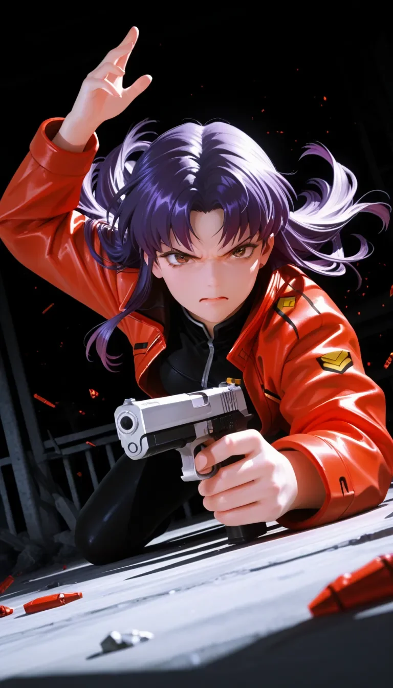 (masterpiece, best quality), amazing quality, very aesthetic, absurdres, highres, newest, HDR, 8K, high detail RAW color art, high contrast, bright face, large pupil, eyelashes, brilliant skin, shiny skin, 3D, 3D make,
1girl, katsuragi misato, purple hair, brown eyes, dutch angle, angry, dynamic pose, battle, Shoot the front with a handgun, <lora:748cmSDXL:0.6>, <lora:薄塗り:0.4>, <lora:ponyv5_noobV065S_1:0.75>, <lora:spo_sdxl_10ep_4k:0.6>, <lora:MeMaXL4:0.8> <lora:GBF_Illustrious:0.45>