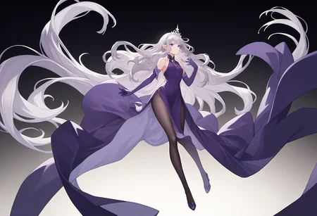 score_9, score_8_up, score_7_up, source_anime, rating_explicit,
BREAK
<lora:shiAzurLaneV2:1.0>,
shisplashart,
black background, side slit, purple dress, high heels, elbow gloves, pantyhose, long dress, bare shoulders, jewelry, peaked cap,
1girl, solo,
<lora:shiEmiliaV2:0.8> emirng, long hair, grey hair, purple eyes, pointy ears, tiara, wavy hair, very long hair, floating hair, night sky,