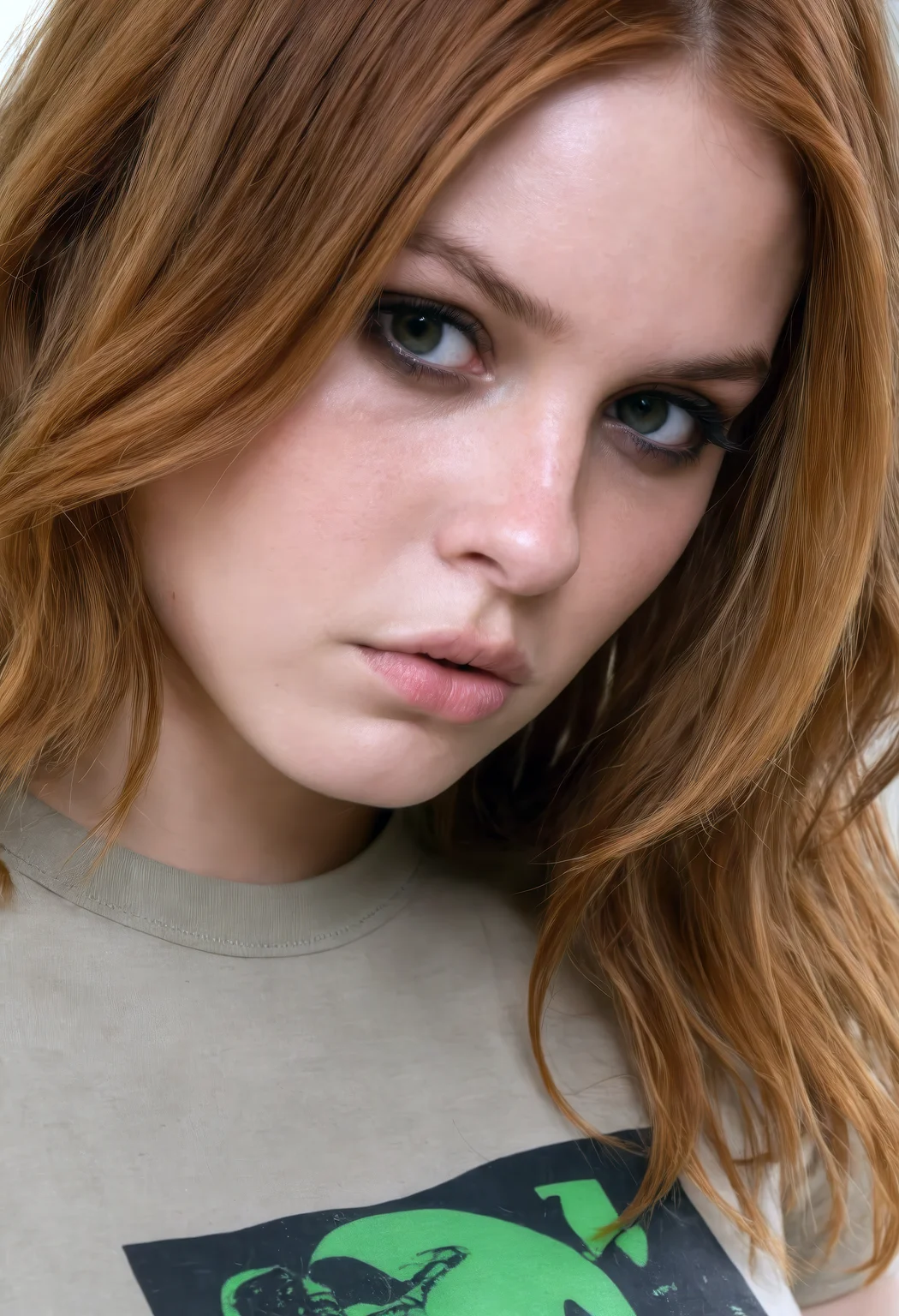 sdxl_amandrow, sad, t-shirt, detailed eyes, close-up