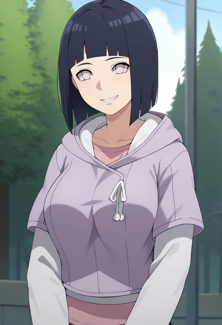 score_9, score_8_up, score_7_up, source_anime,BREAK, 1girl,solo,hinapony, hooded jacket, hood down, , pearl eyes, layered sleeves, <lora:HinataborutoPONYXL:0.7>, large breasts, smile,