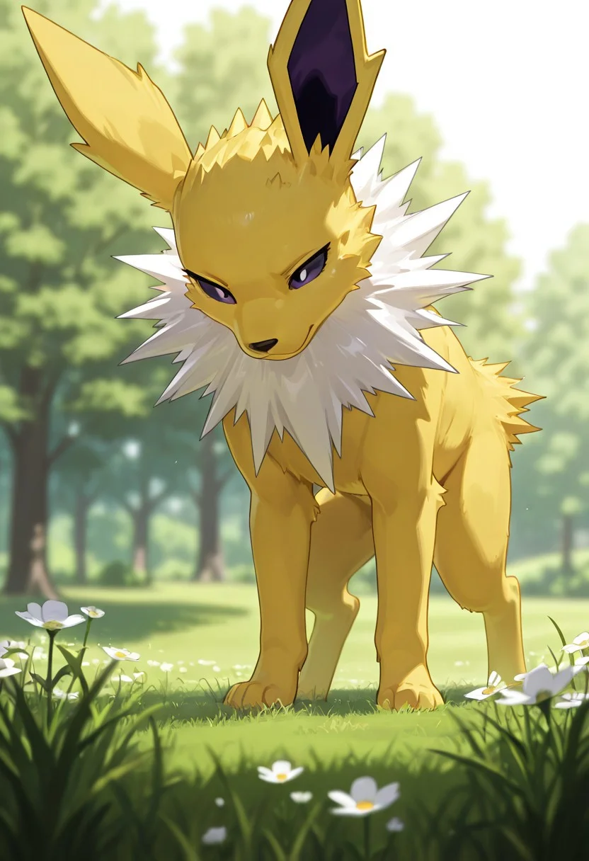 masterpiece, best quality, amazing quality, very aesthetic, high resolution, ultra-detailed, absurdres, newest, scenery,
jolteon_illust, yellow_body, fur, yellow_fur, clothing, looking at flower, headshot, blur, focal lens, ultra cinematic
BREAK, detailed background, detailed hair, depth of field