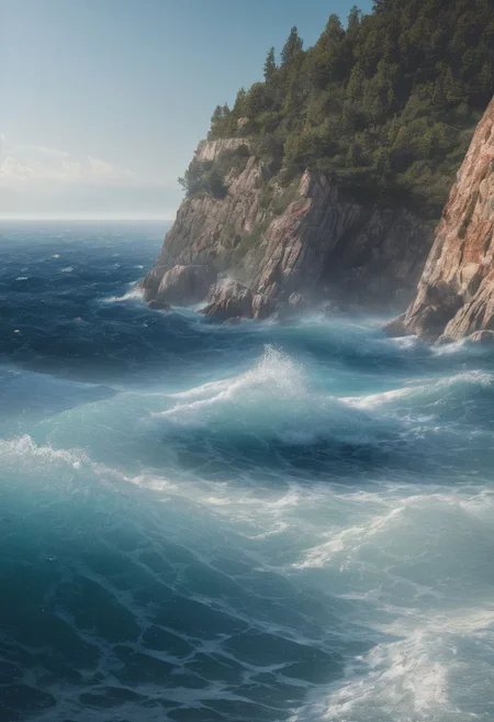 scenery, painting by ivan aivazovsky, image of the sea, ocean, translucent waves, (fantasy scenery:1.3),(ultra realistic:1.3), (hyperrealistic 3d render), intricate details, highly detailed, high resolution, HDR, realistic, dusty sunlight, ray_tracing, sun_flare, cinematic (beautiful detailed face:1.0), perfect lighting, (vivid colors:1.3, color full:1.3), ultra detailed 8k cg, (best quality), (masterpiece:1.4), bokeh, depth of field, photorealistic, caustics, perfect shading,