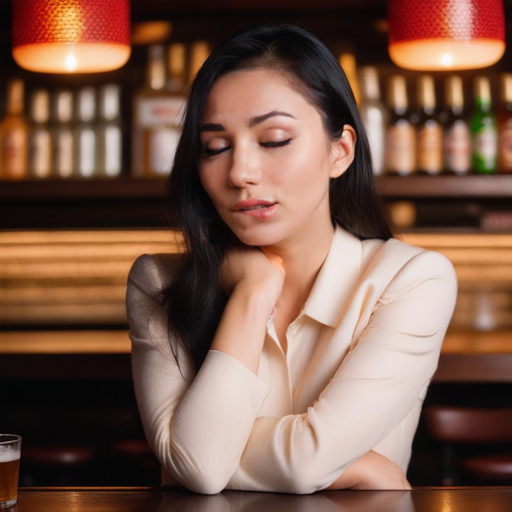 a photo of an asian woman in a bar, lipbite, eyes closed <lora:lipbitev3_SDXL:1>